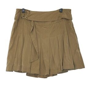 Free People Skirt Womens 8 Tan Pleated Lost In Light Mini Attached Belt Side Zip